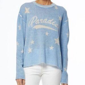 NWT Womens 360 Cashmere Sky Blue White (Item- 5) Paradise Motif Star Sweater M